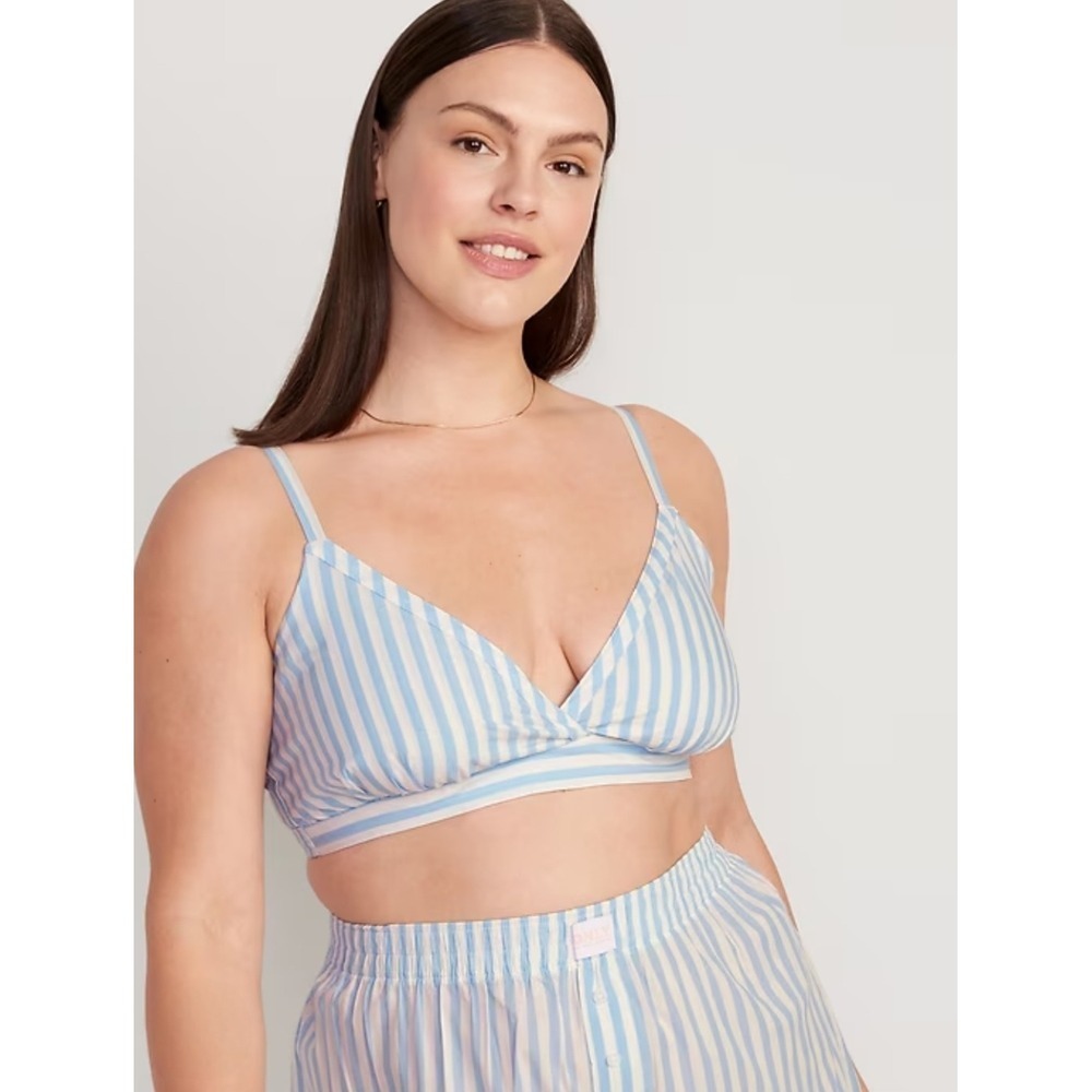 Old Navy Blue Striped Smocked Bralette Lounge PJ Set Plus Size 3X Coastal Resort